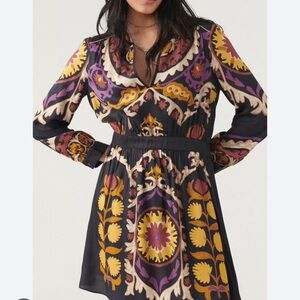 ba&sh Fedora Black Tan Purple Split V-neck Long Sleeve Lady Dress S